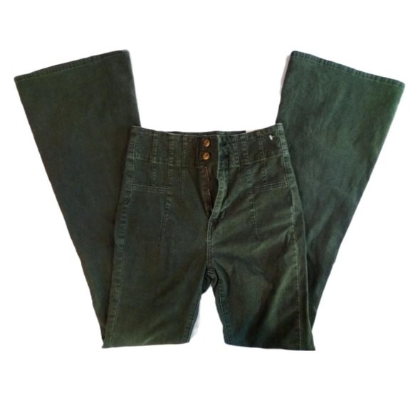 NEW FREE PEOPLE WE THE FREE GREEN JAYDE CORD CORDUROY FLARE JEANNS SIZE 26 - Picture 4 of 11